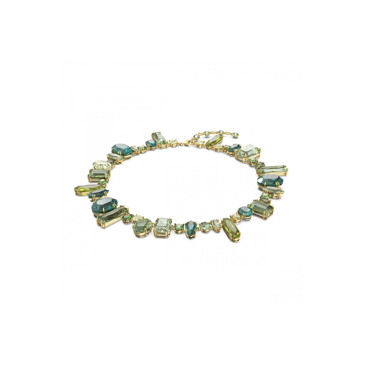 Gema Necklace with Green Crystals, Gold Tone Plated