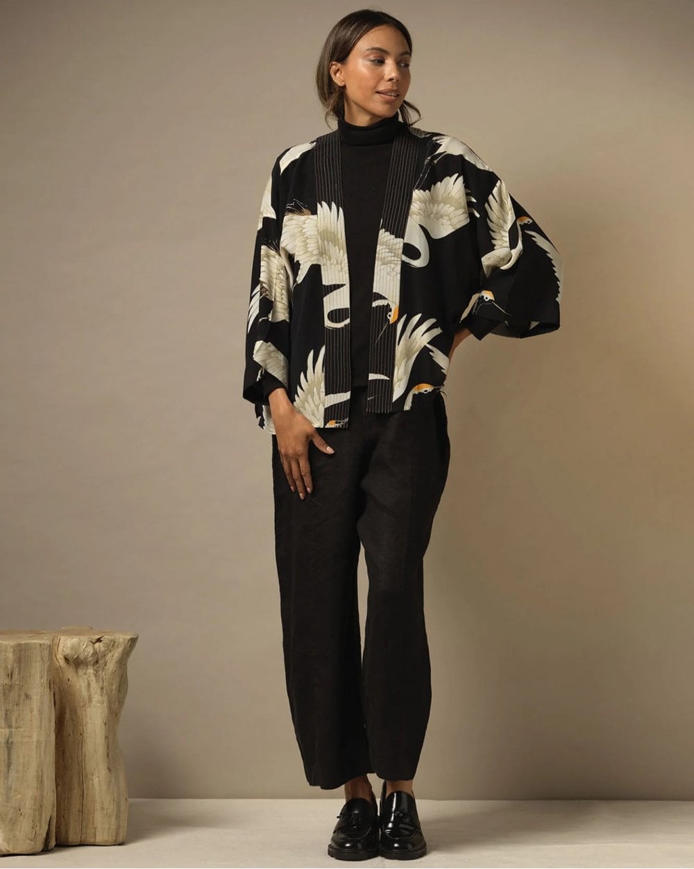 STORK BLACK CREPE KIMONO