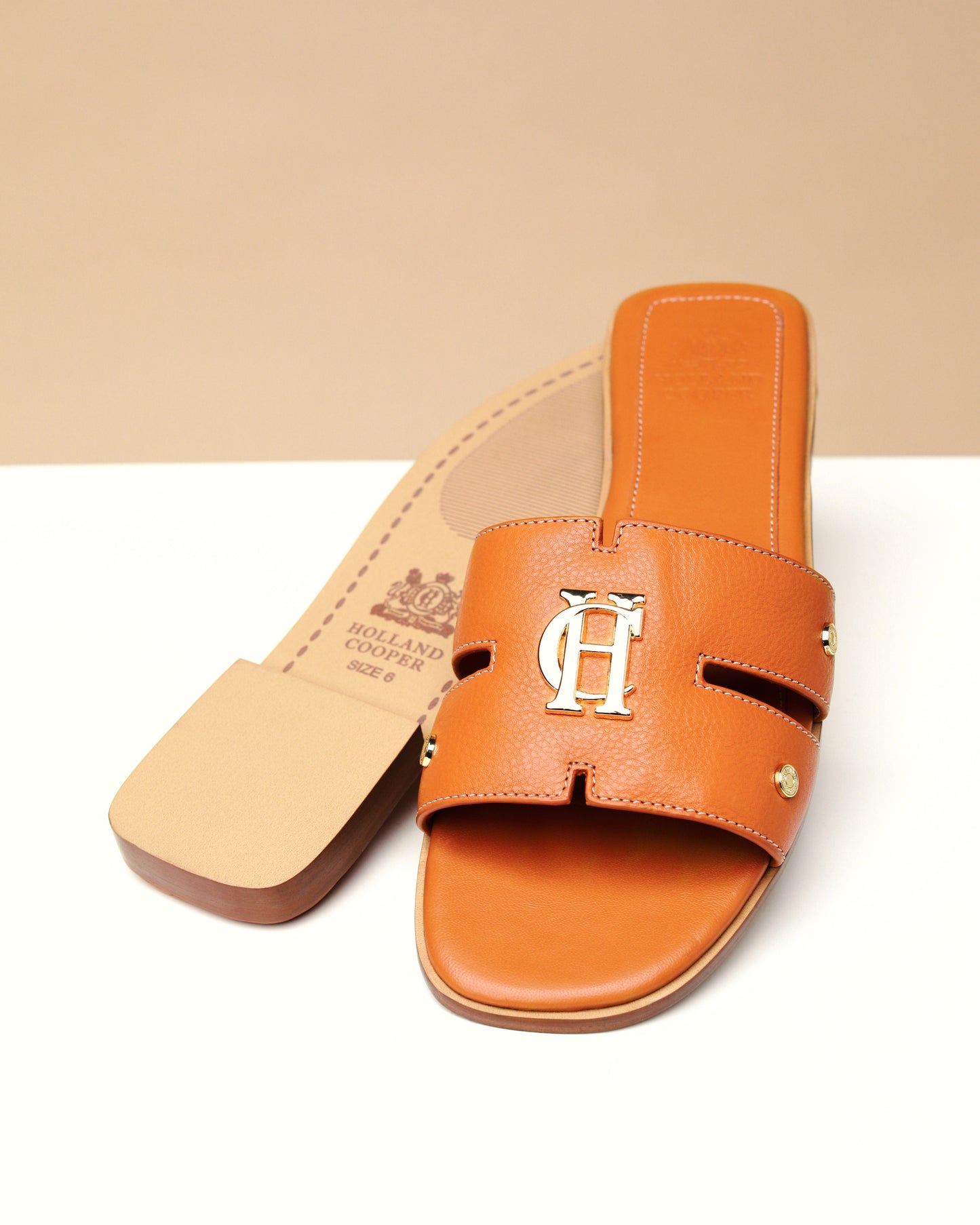 Monogram Slides (Tan Leather)