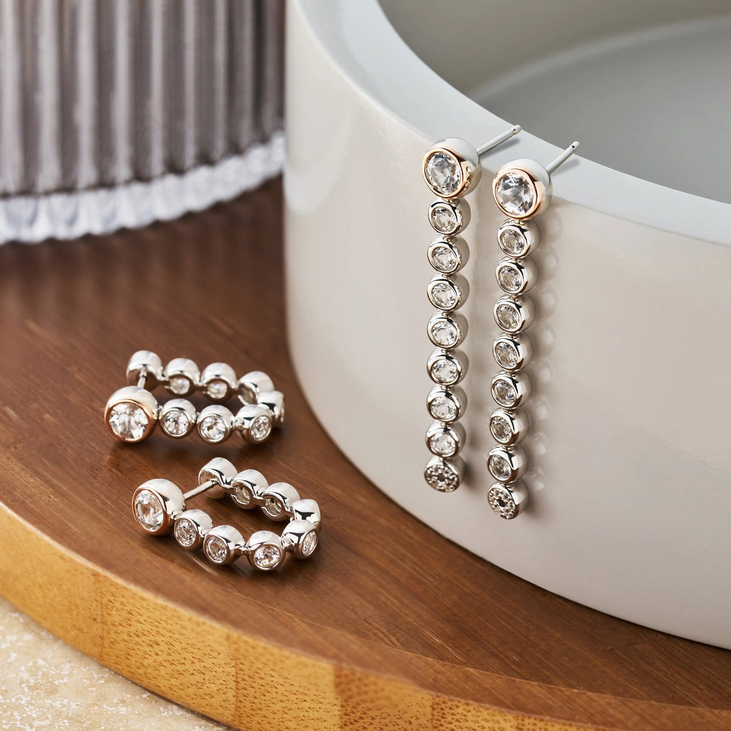 Clogau Celebration Sterling Silver Drop-Hoop Earrings with Topaz