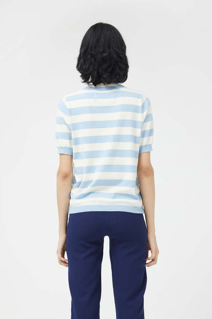 Blue Striped Short Sleeve Sweater