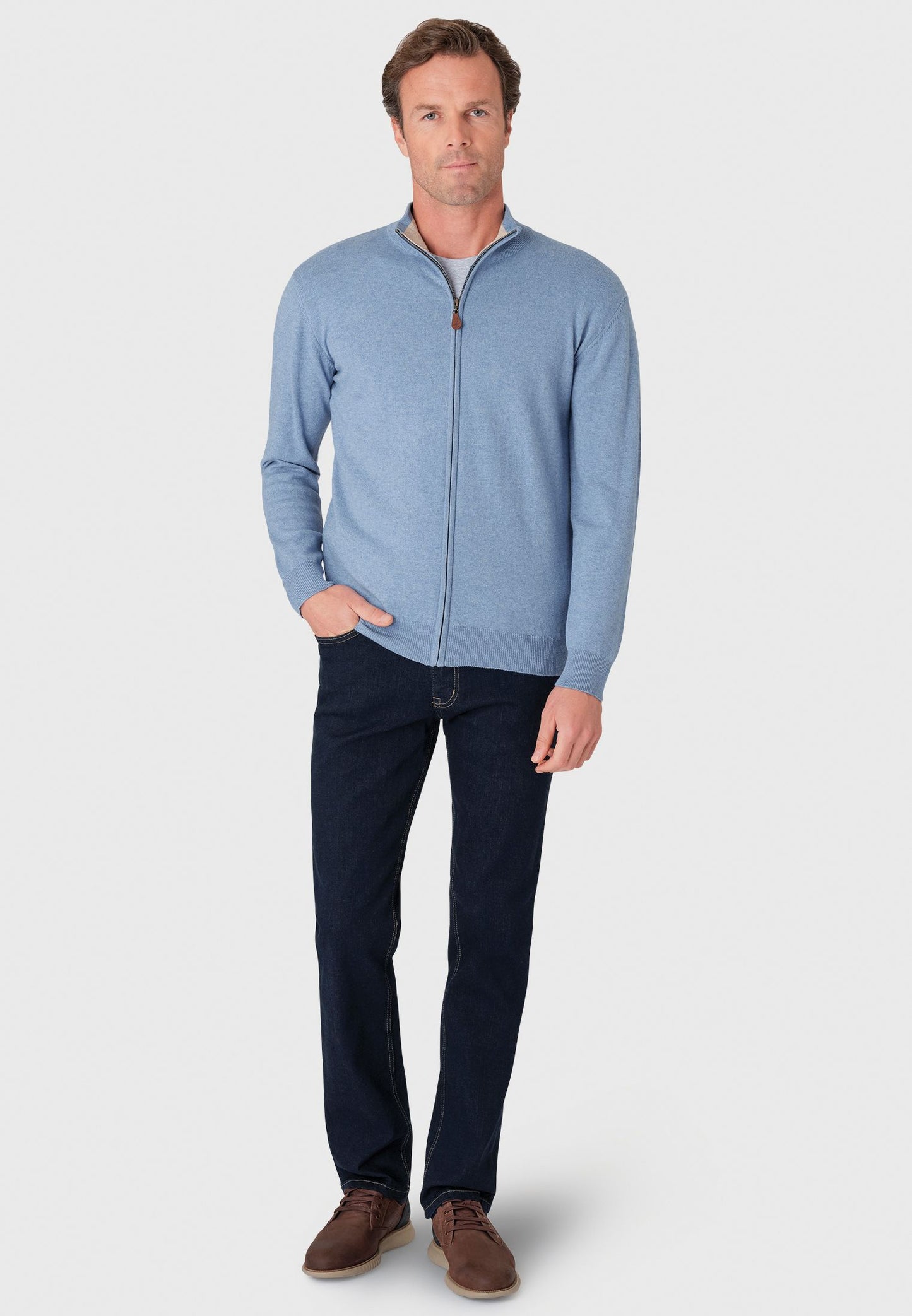 Somerset Sky Blue Cotton Merino Zip Cardigan