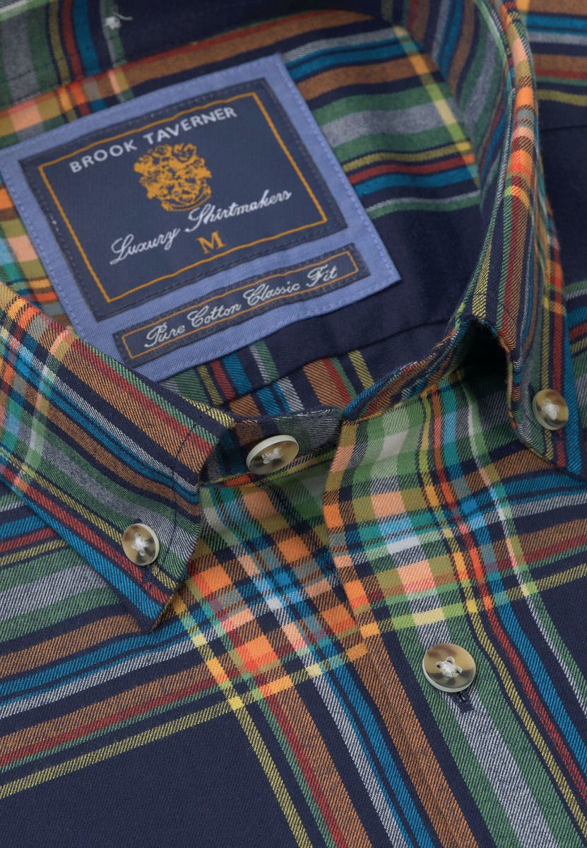 Tailored Fit Navy Check Cotton Shirt