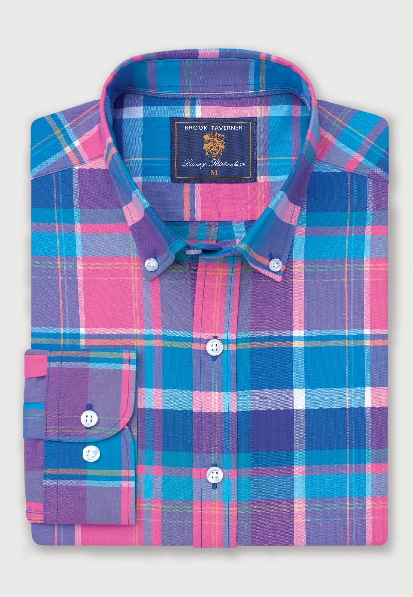 Regular Fit Magenta Madras Check Cotton Oxford Shirt