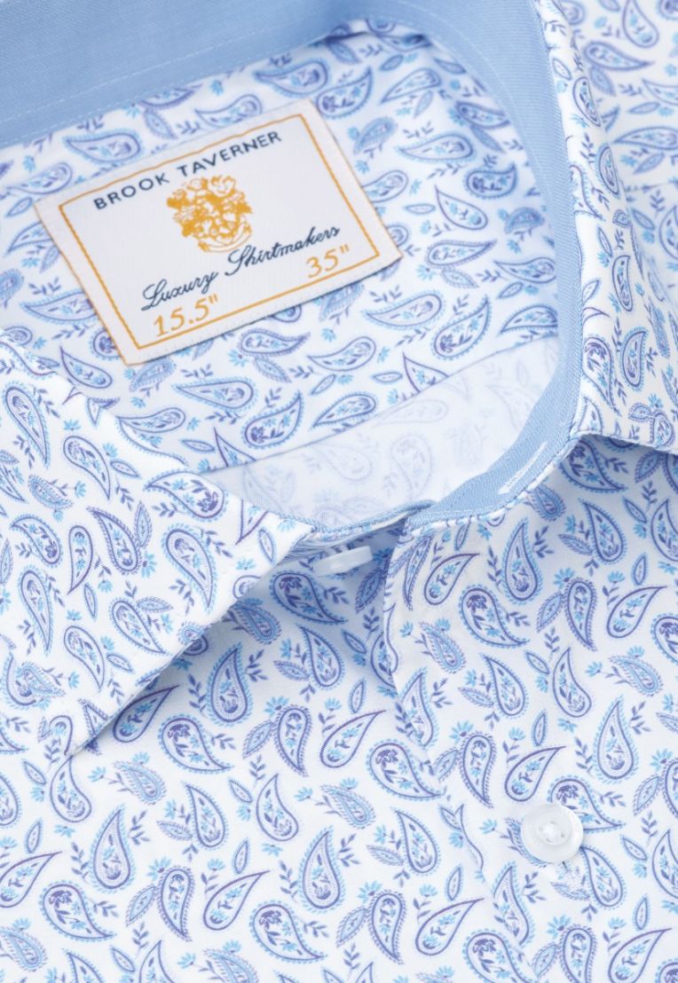 Regular Fit Blue Paisley Stretch Cotton Shirt