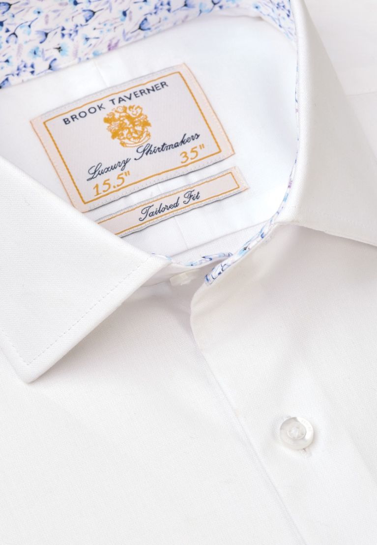 Regular Fit White Herringbone Stretch Cotton Shirt