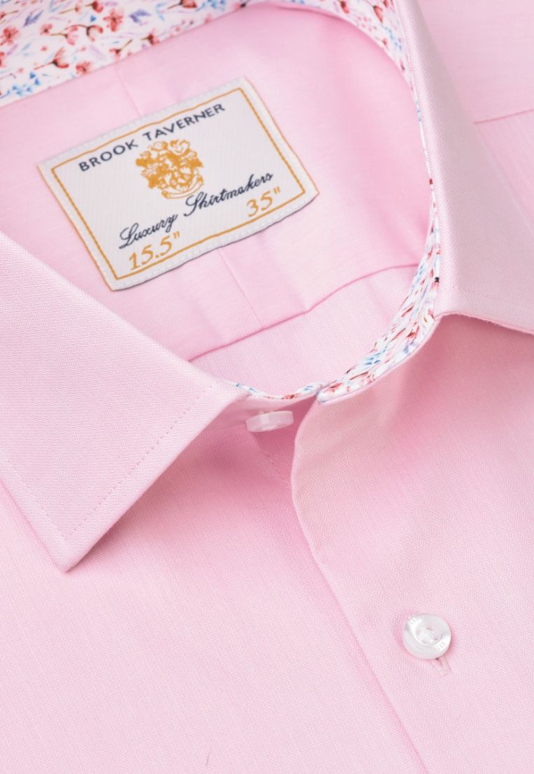 Regular Fit Pink Herringbone Stretch Cotton Shirt