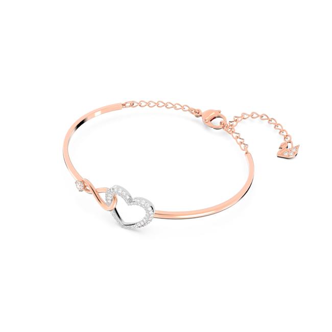 Hyperbola Bangle, Infinity and heart, White, Mixed metal finish