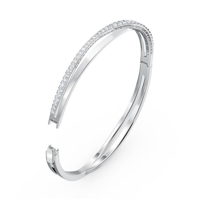 Hyperbola bangle, White, Rhodium plated