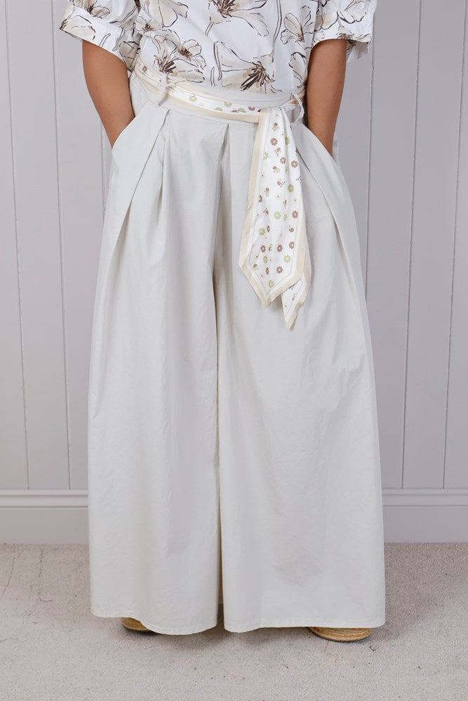 Cotton Flare Tie Trousers