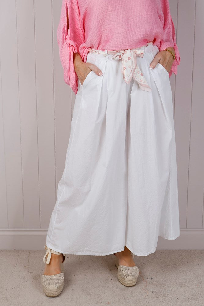 Cotton Flare Tie Trousers