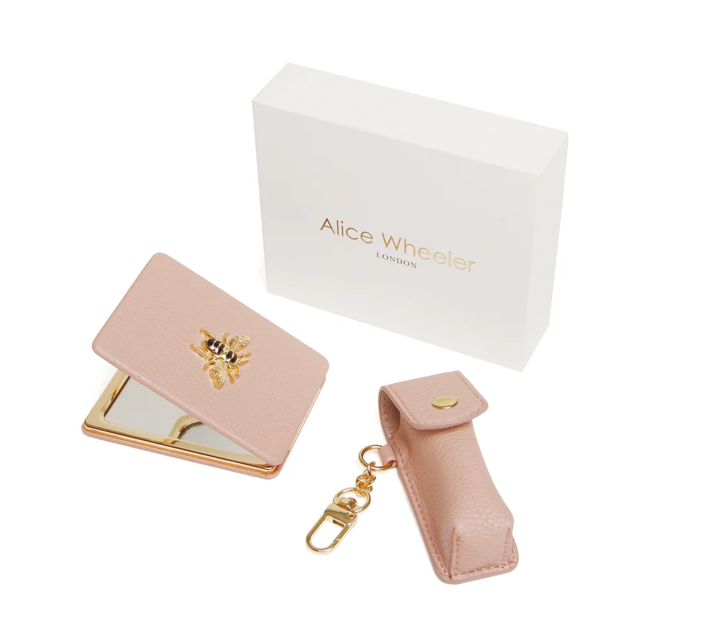 PINK OBLONG COMPACT MIRROR & LIPSTICK HOLDER GIFT SET