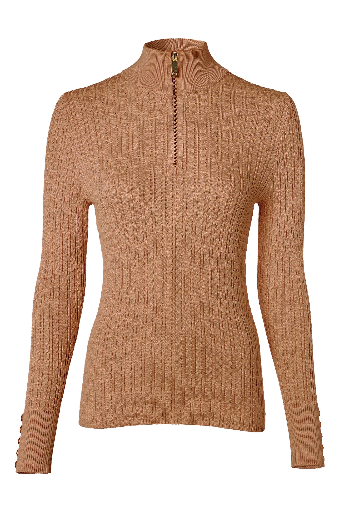 Ava Half Zip Knit Dark Camel Marl