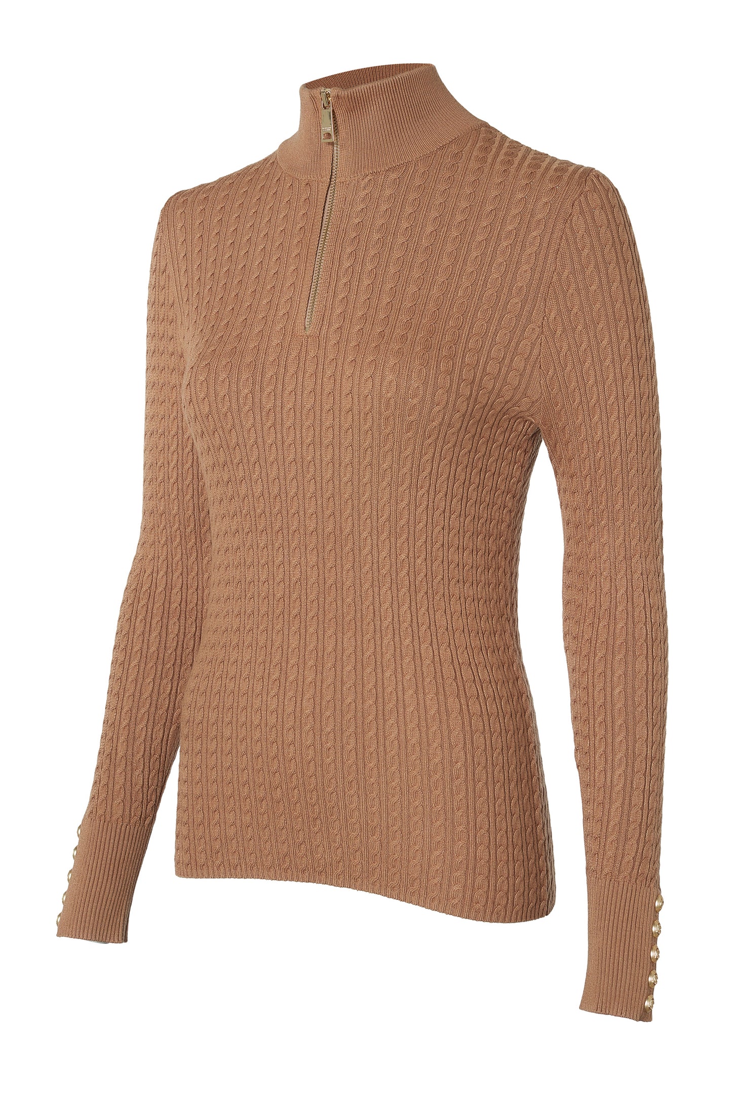 Ava Half Zip Knit Dark Camel Marl