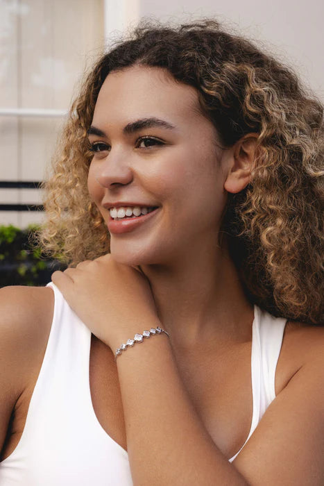 Rhodium Plated Adjustable Bracelet With Cubic Zirconia Stones