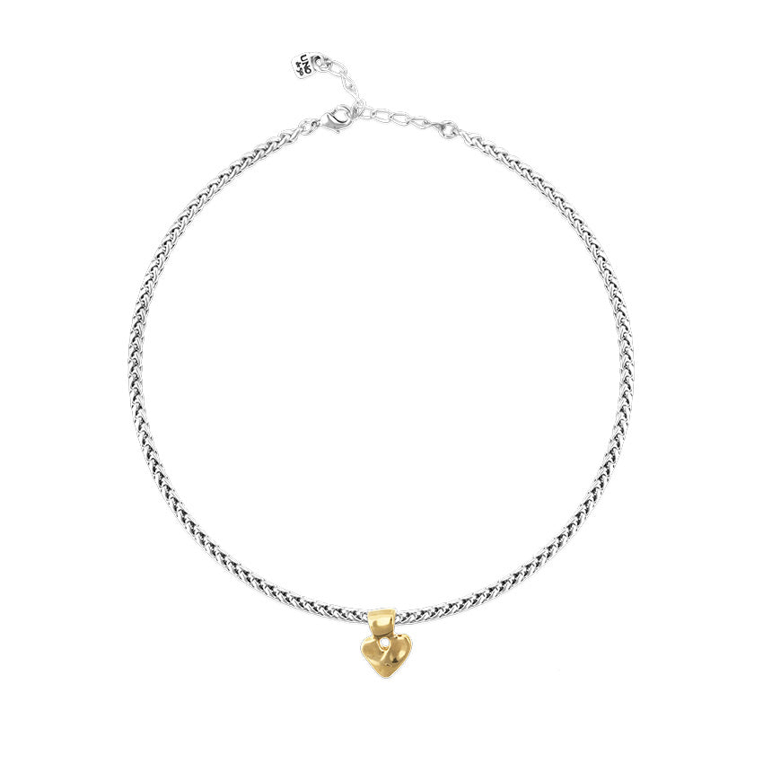 Short chain necklace with small gold heart detail