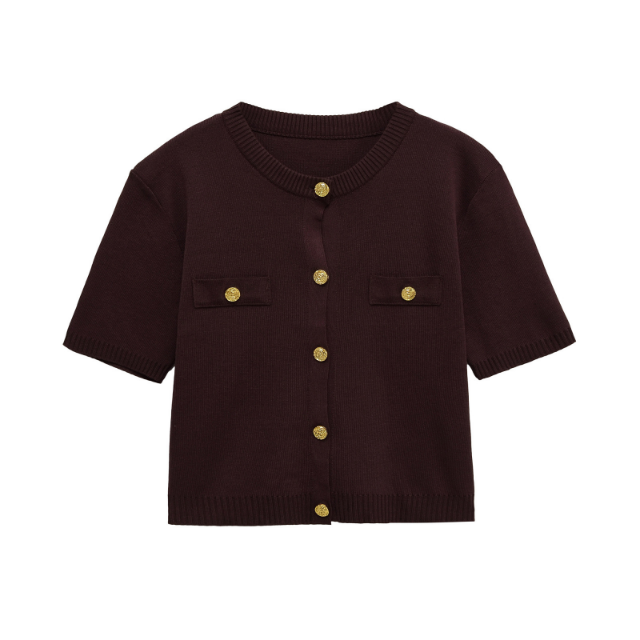 Boxy T-shirt cardigan in chocolate - Medium