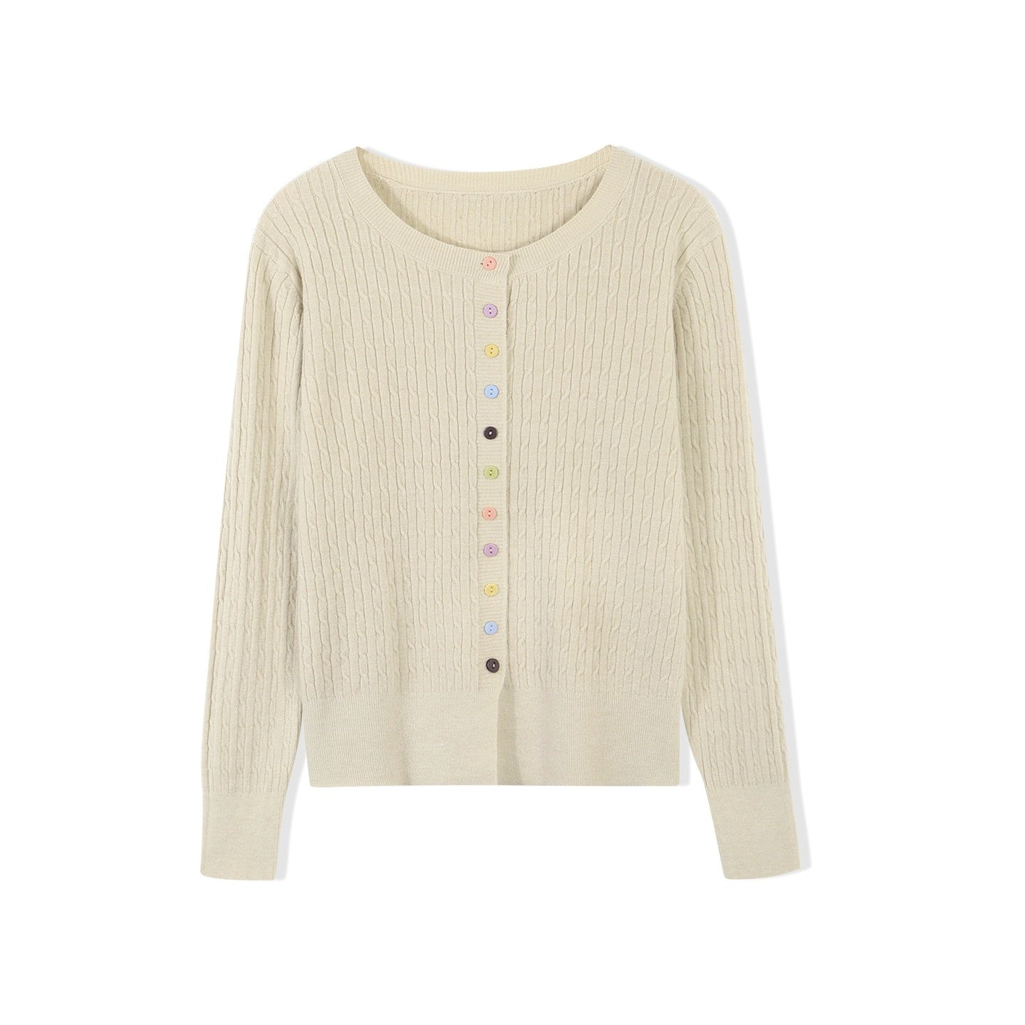 Fine Cable Knit Cardigan with Multi Button in Oatmeal