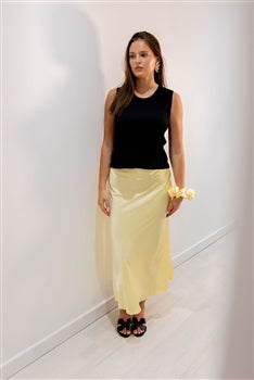 Satin slip skirt in butter yellow - Small
