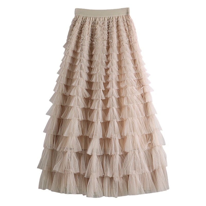 Tiered ruffle skirt in latte - Medium
