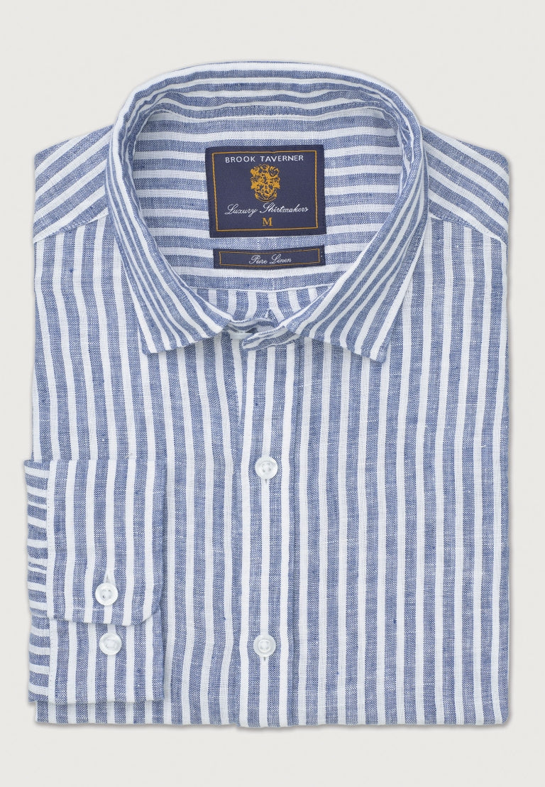 Dark Blue Linen Stripe Shirt