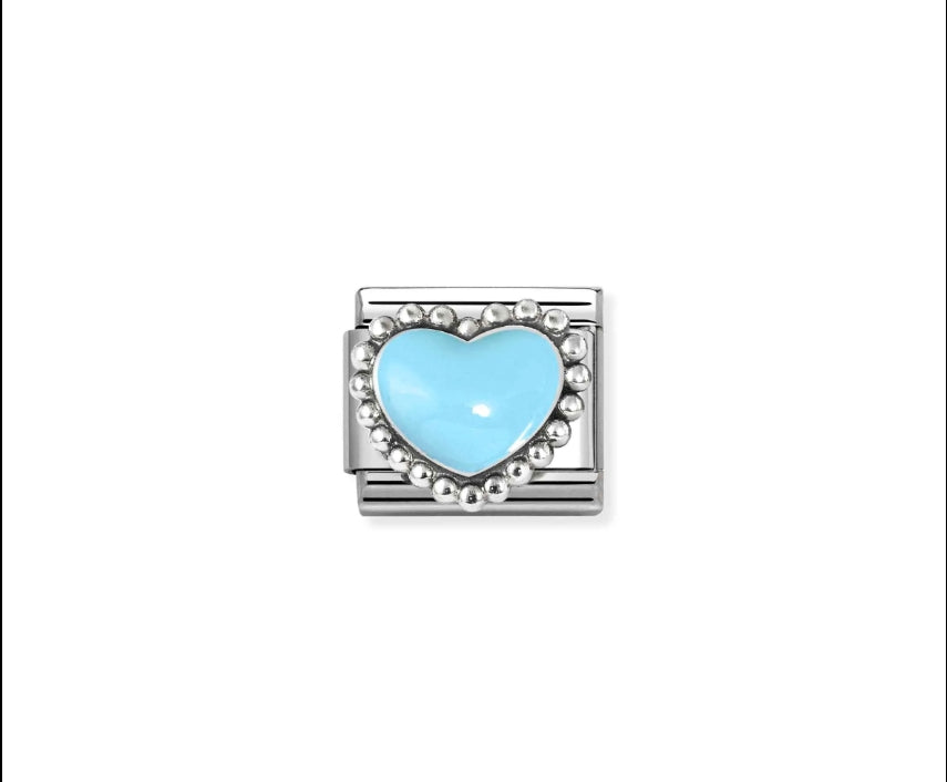 Charm, Composable Link, Pastel Blue Heart, beaded setting