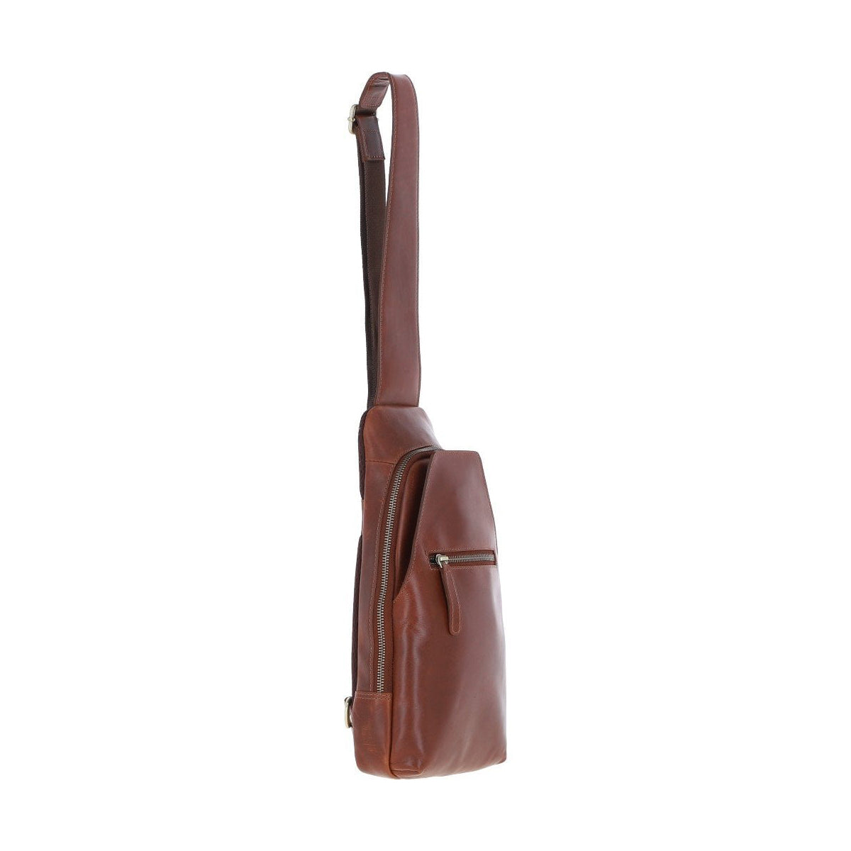 Three Pocket Leather Sling Bag Chestnut : K-43