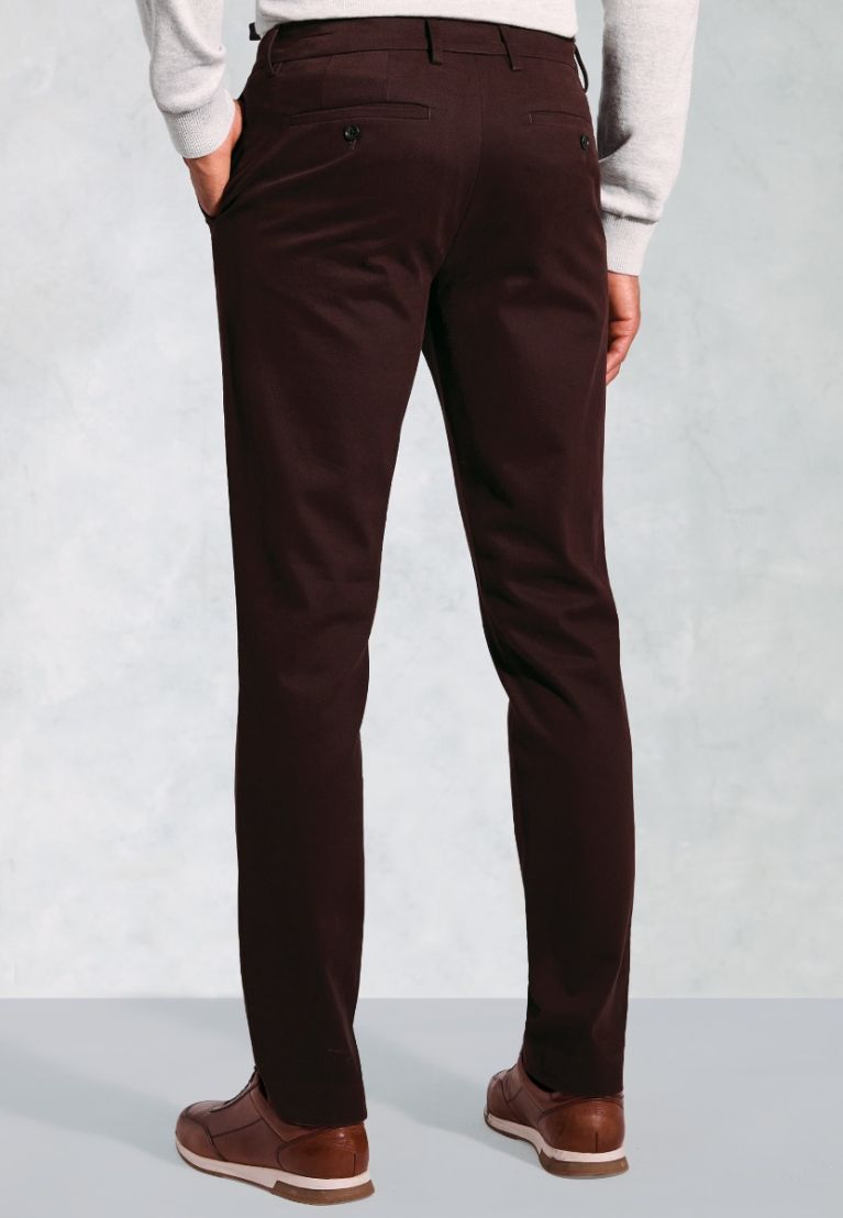 Regular Fit Bolt Burgundy Italian Fine Twill Stretch Cotton Chinos