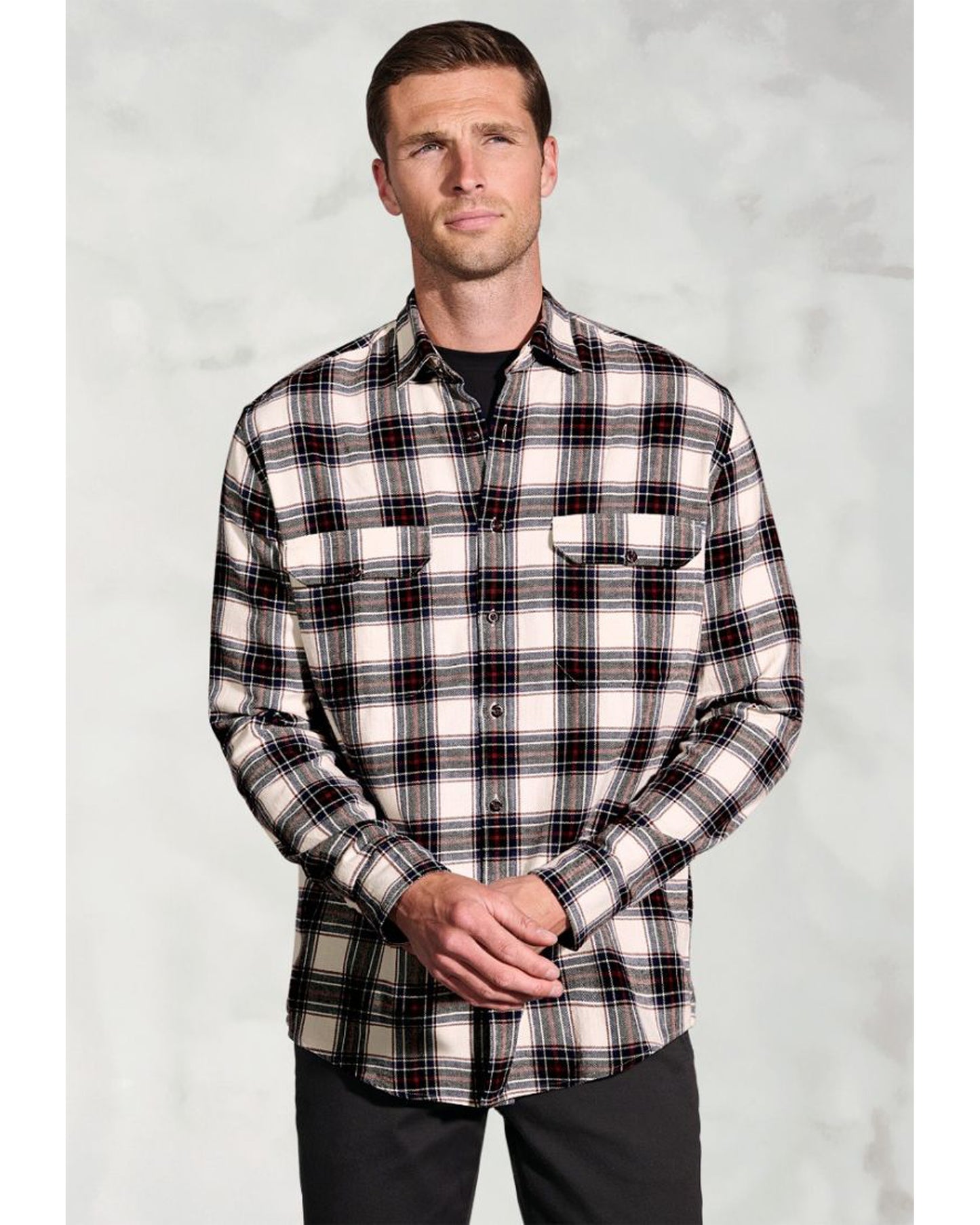 Regular Fit Ecru Herringbone Check Brushed Cotton Shirt