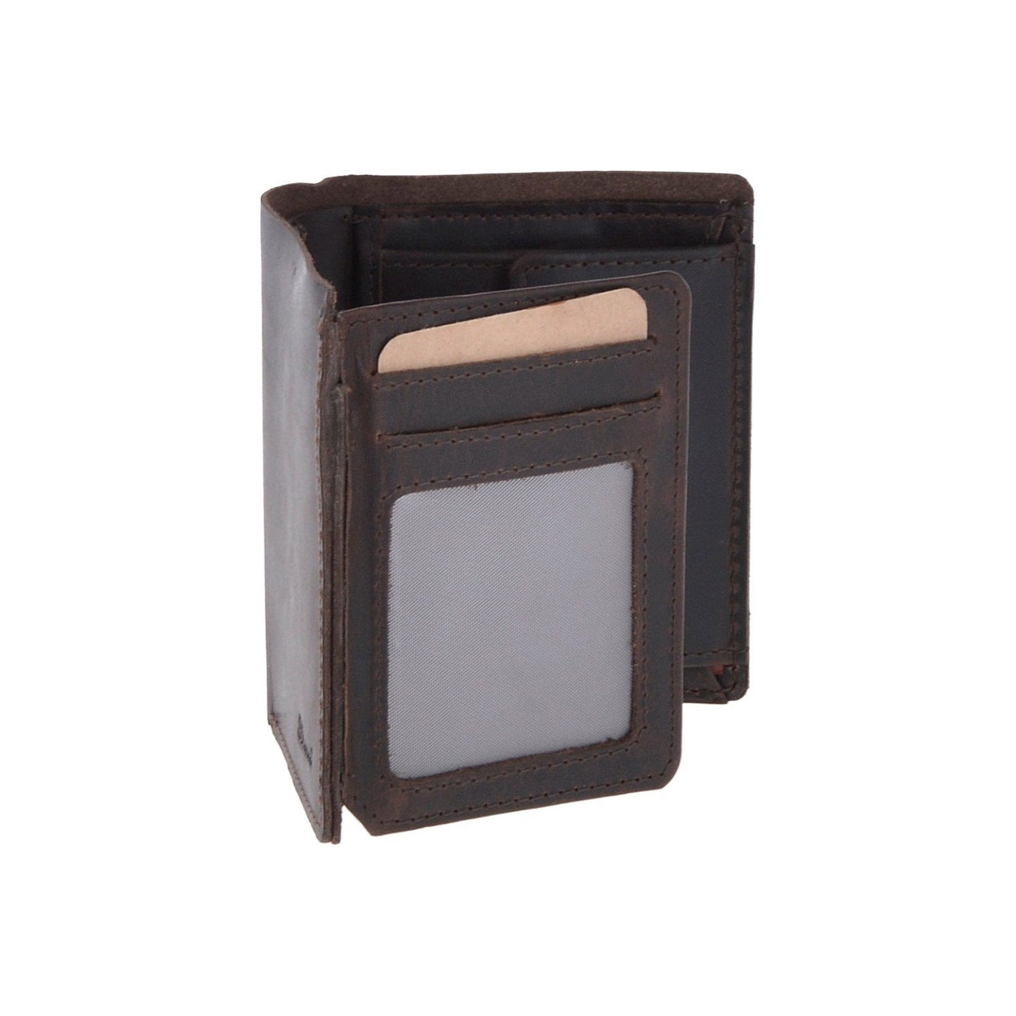 Leather Oily Hunter Bill Fold Card And Identification Wallet Brown : 1885