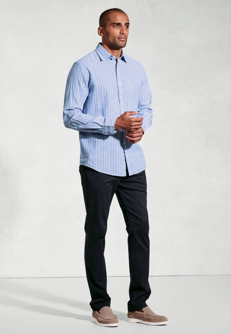 Sky Blue Linen Stripe Shirt
