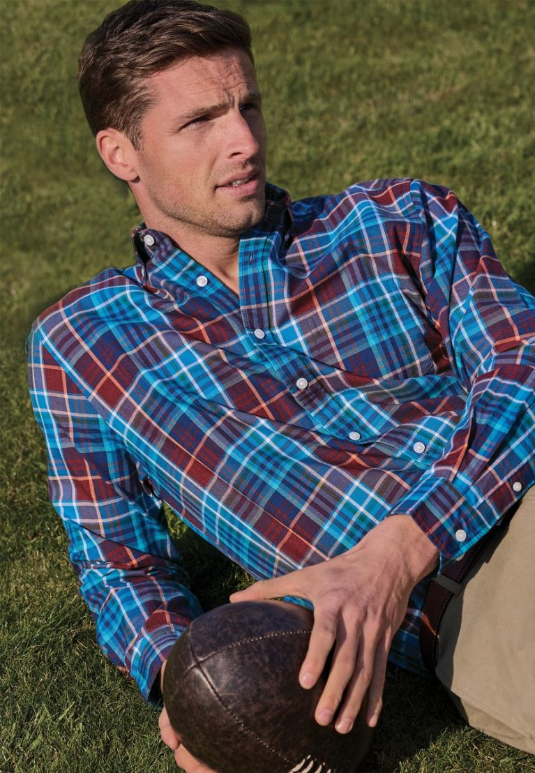 Regular Fit Teal Melange Check Cotton Shirt