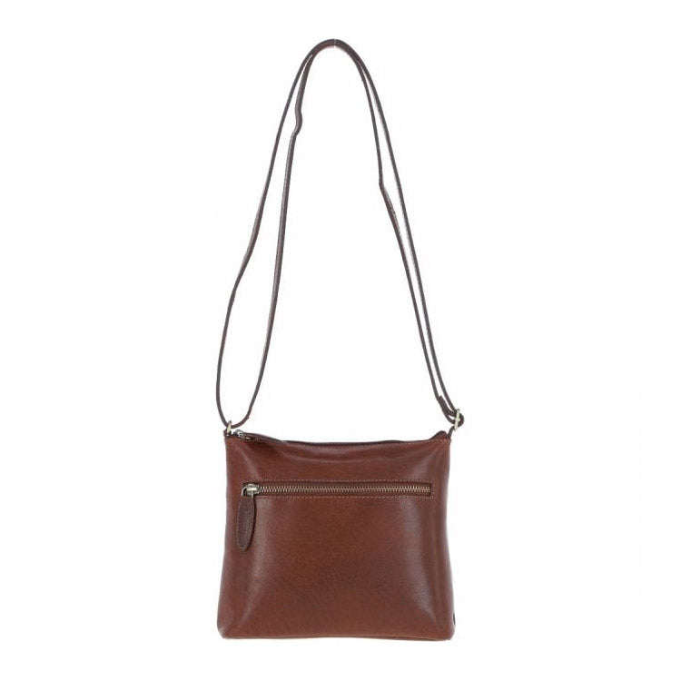 Zip Top Leather Crossbody Bag Chestnut: T-89