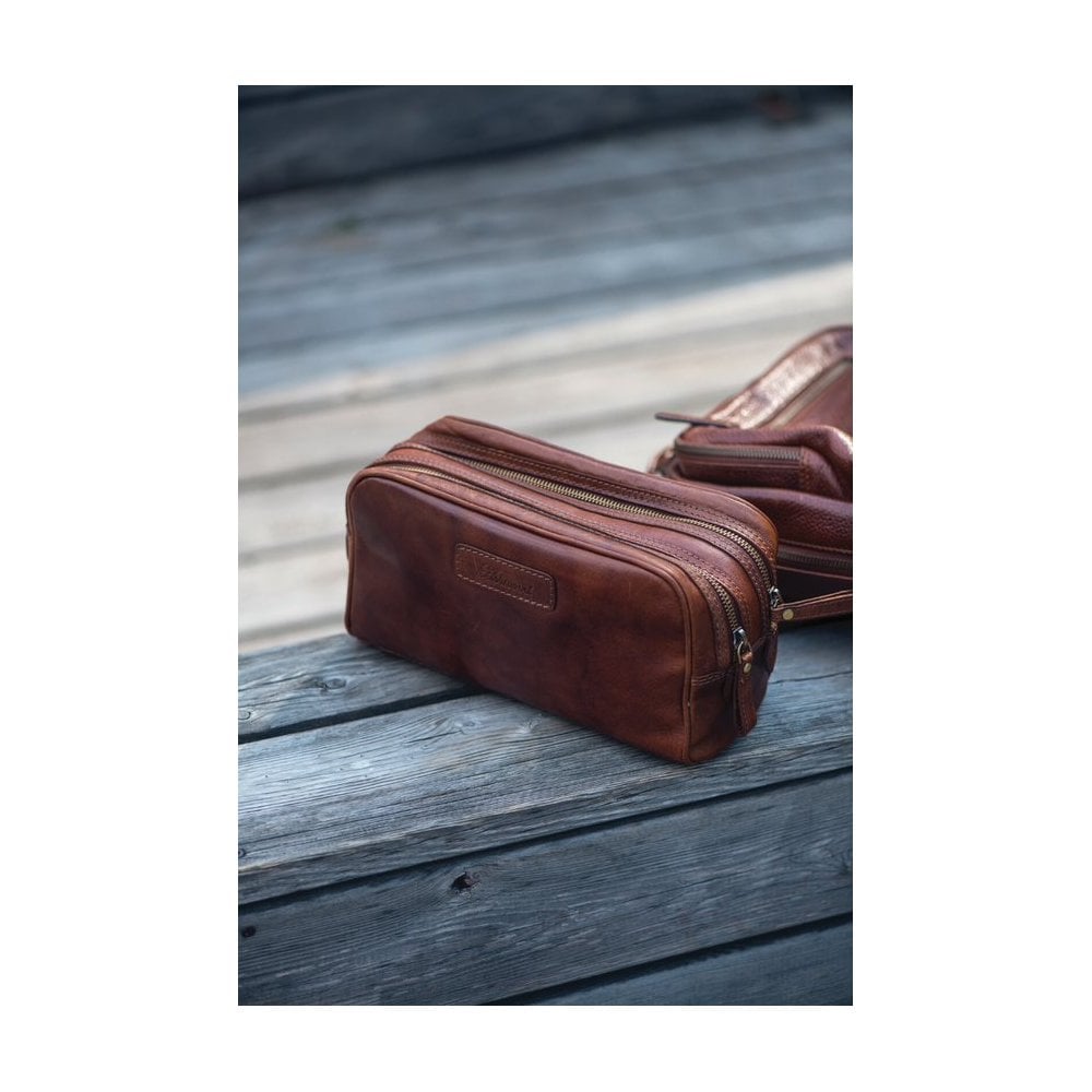 Men's Leather Washbag - Honey