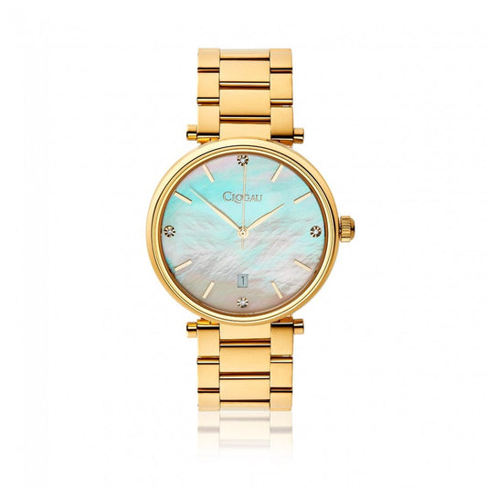 Ladies Classic Mother of Pearl Yellow Gold Plated Stainless Steel Watch