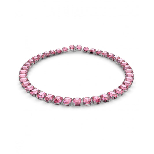 Millenia Necklace Octagon cut, Pink, Rhodium plated