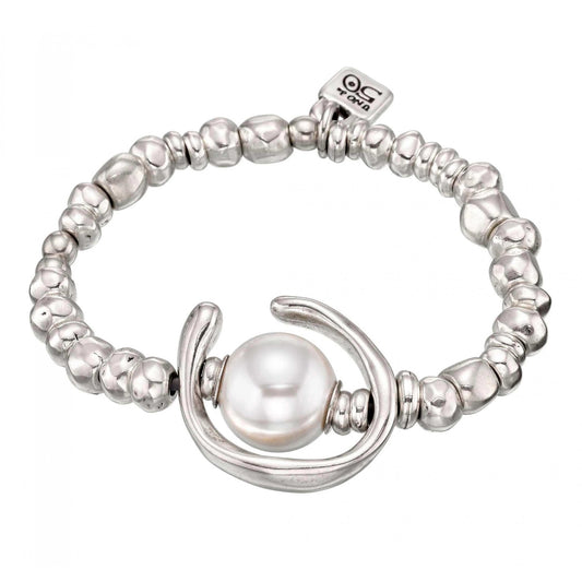 ¡Una vuelta más, oh oh oh…! Bracelet in metal mix coated in 15 micro silver with pearl.