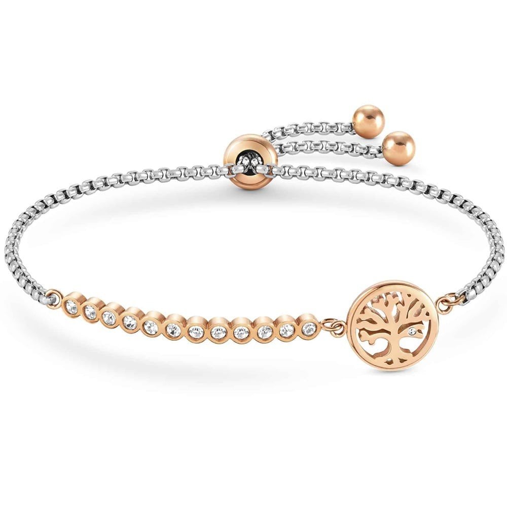 Milleluci Two-Tone Cubic Zirconia Tree of Life Toggle Bracelet