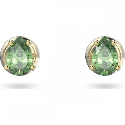 Stilla stud earrings, Pear cut, Green, Gold-tone plated