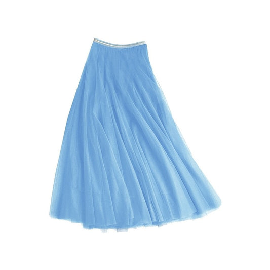 Tulle Layer Skirt in Sky Blue with Gold Stripe Waistband - Small