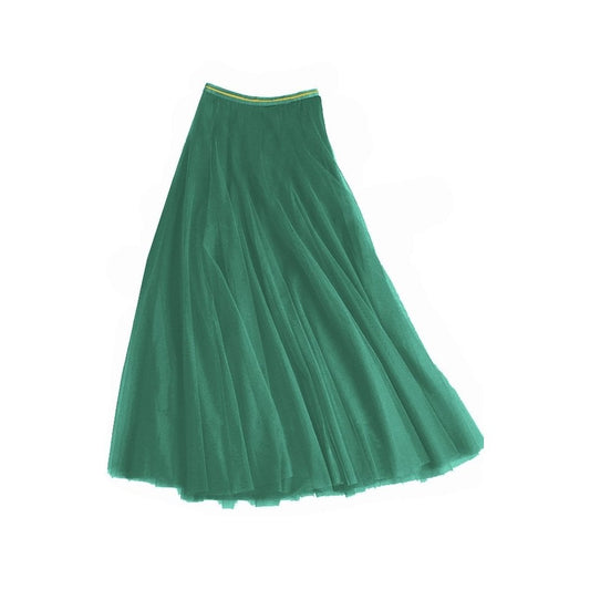 Tulle Layer Skirt in Kelly Green with Gold Stripe Waistband Medium