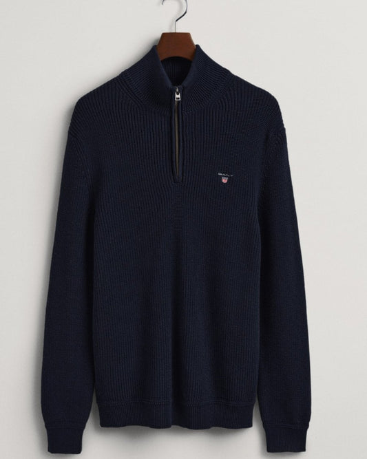 Cotton and Lambswool Half Zip Ribbed Jumper
