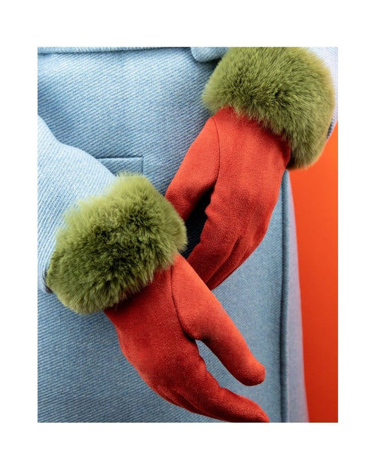 Bettina Rust/Olive Faux Suede Gloves