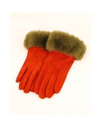 Bettina Rust/Olive Faux Suede Gloves