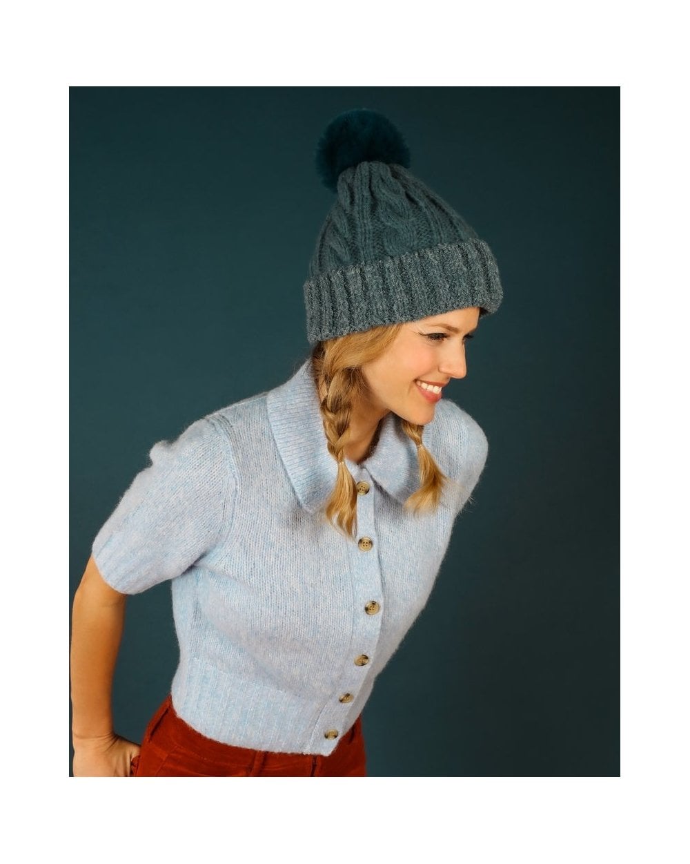 Freya Pompom Hat in Denim