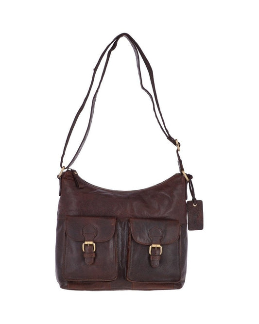 Vintage Style Leather Shoulder Bag - Brandy