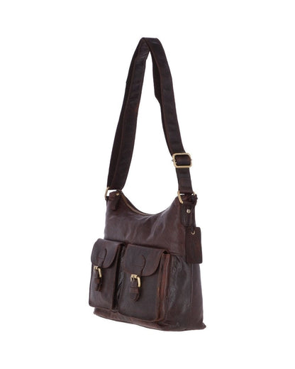 Vintage Style Leather Shoulder Bag - Brandy