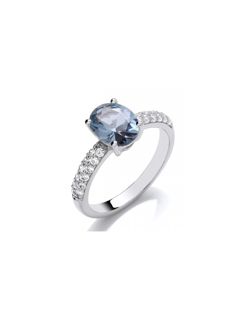 Oval Silver & Aquamarine Cubic Zirconia Ring