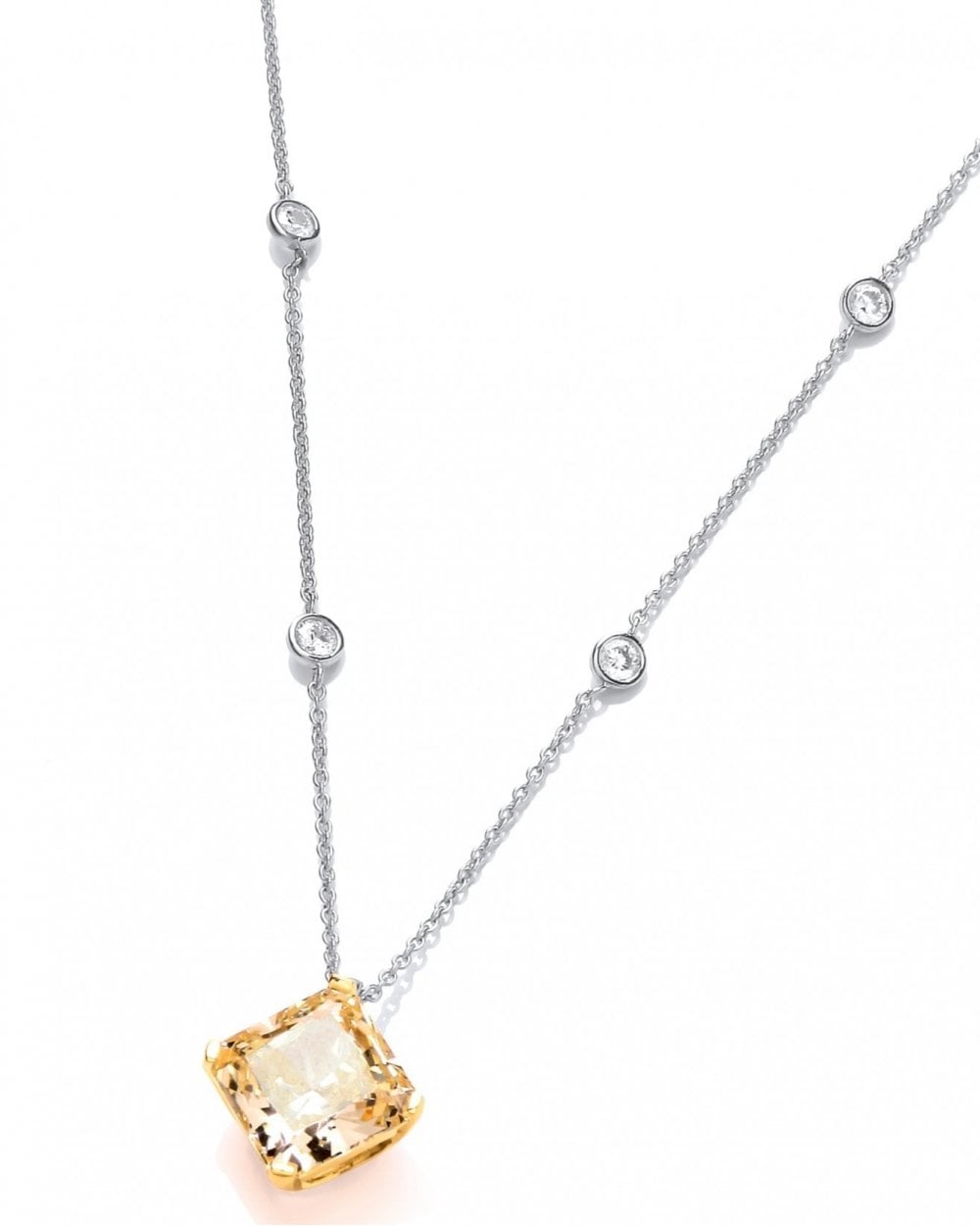 Silver and Citrine Cubic Zirconia Vintage Style Necklace
