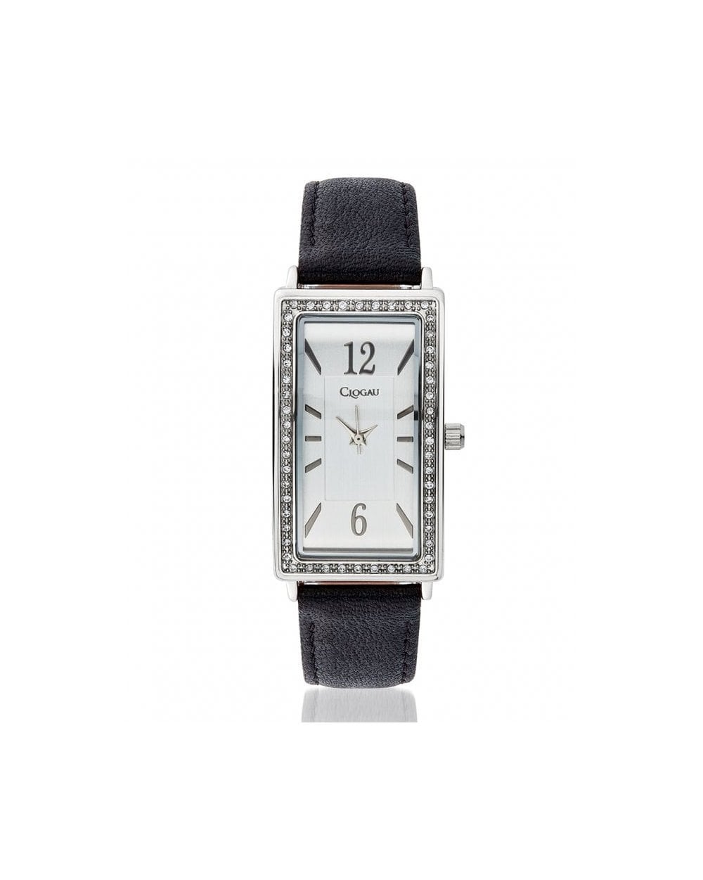 Womens Diamond set Black Leather Watch